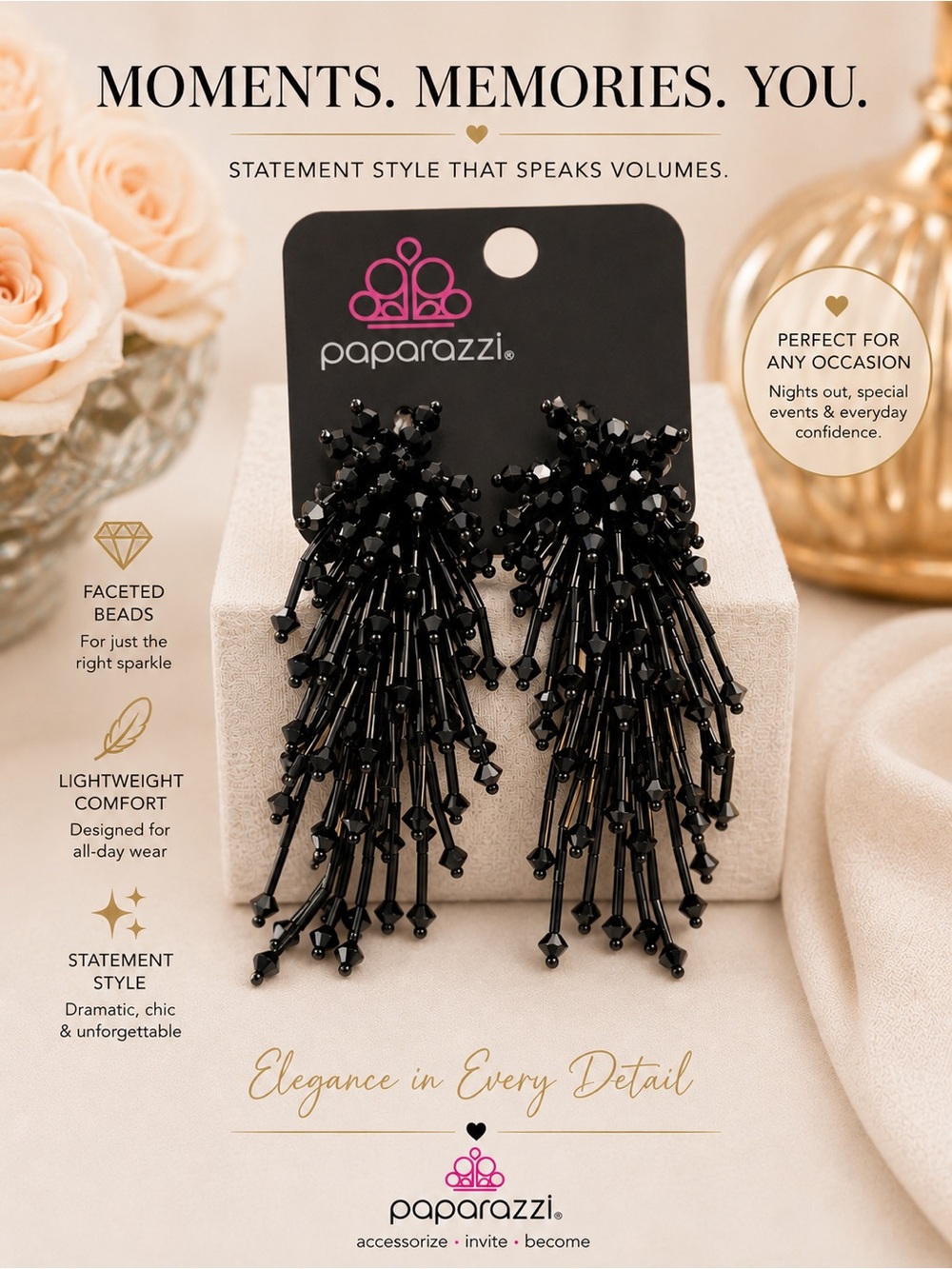 paparazzi Black Faceted Beaded Fringe Earrings